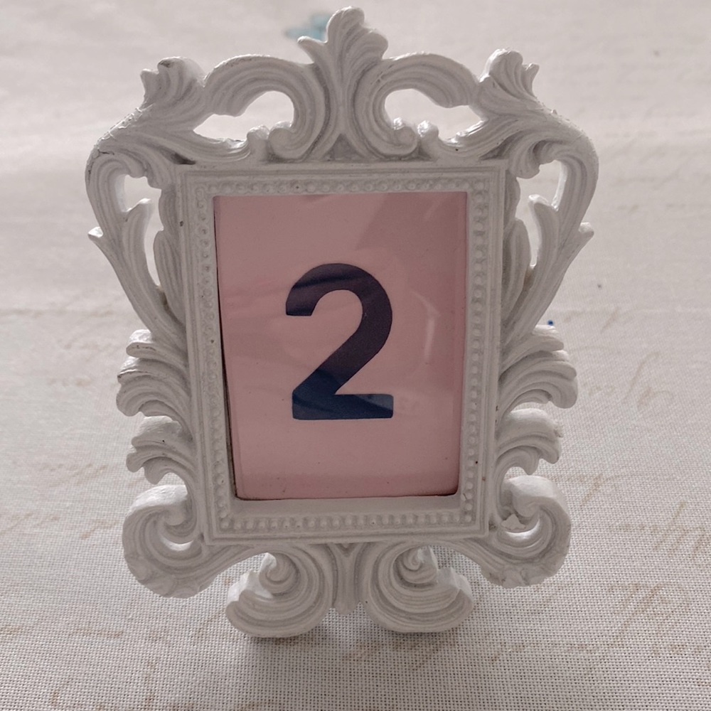 White Ornate Frames for place markers or favours that stand - parties or wedding